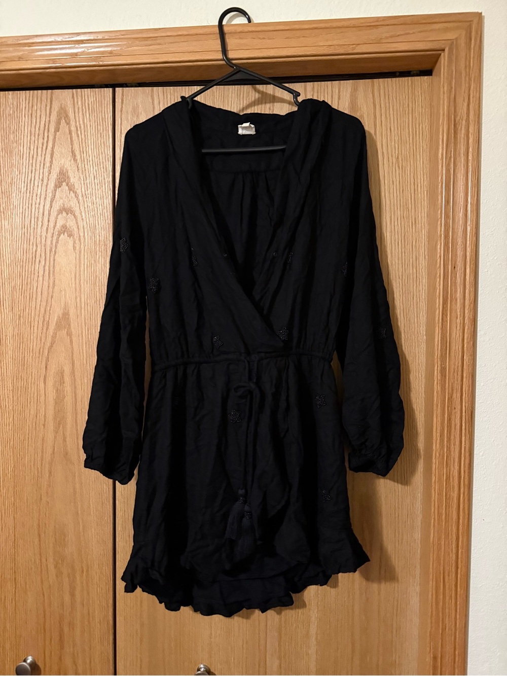 Surf Gypsy Black Romper Longsleeve with Shorts with Embroidered Beaded Stars